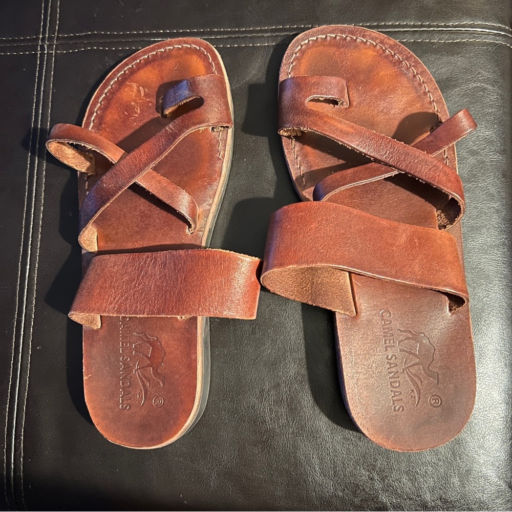 Camel Leather Sandals - Size 42